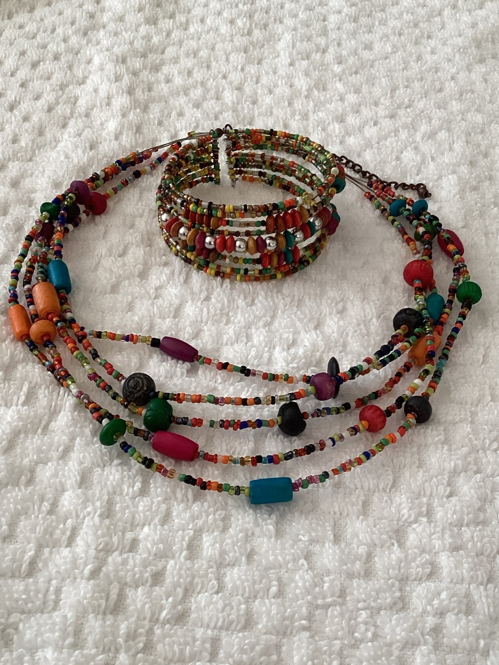 Colorful Bohemian Multi-Strand Seed Bead Necklace & Bracelet Bundle